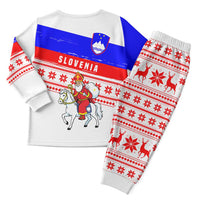 Slovenia Christmas Pajama Set with Saint Nicholas White Horse Snowflake Pattern and National Flag Design - Wonder Print Shop