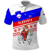 Slovenia Christmas Polo Shirt with Saint Nicholas White Horse Snowflake Pattern and National Flag Design - Wonder Print Shop
