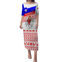 Slovenia Christmas Puletasi with Saint Nicholas White Horse Snowflake Pattern and National Flag Design - Wonder Print Shop