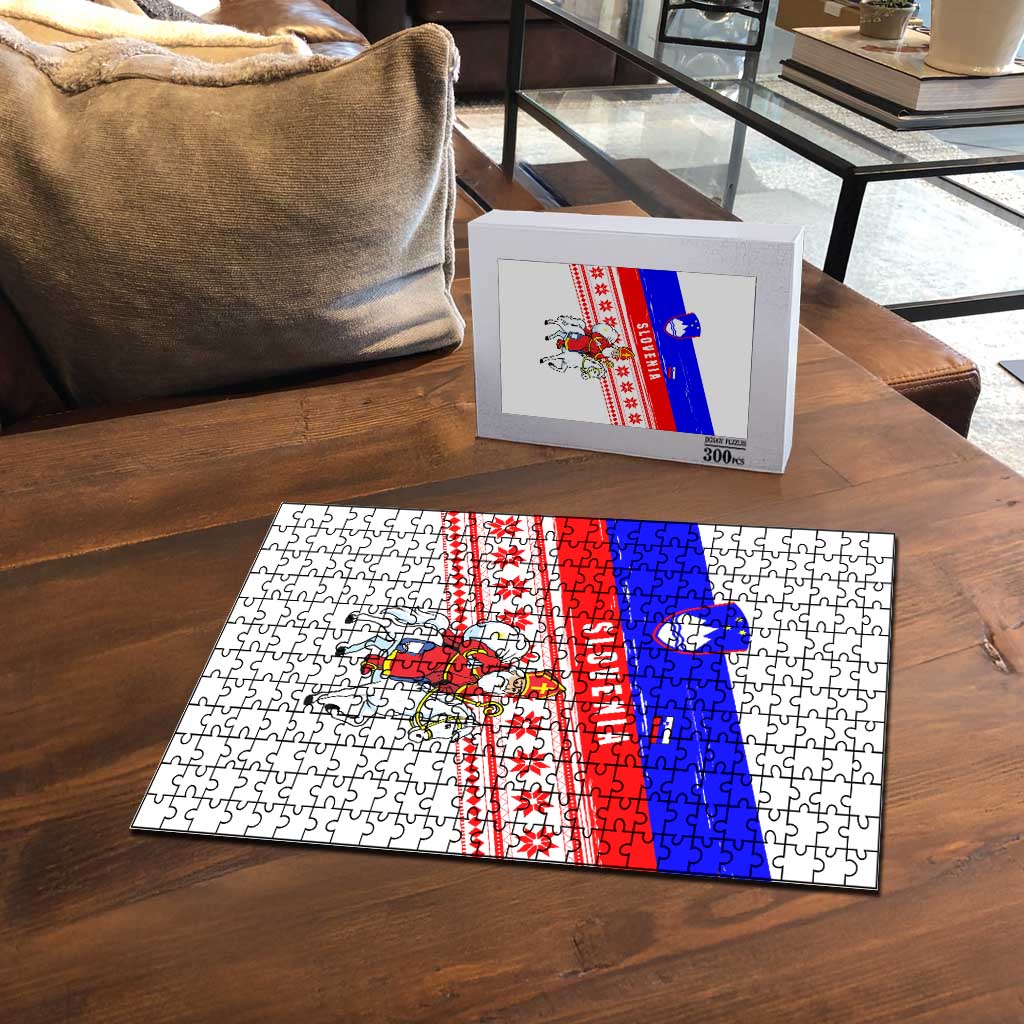Slovenia Christmas Puzzle with Saint Nicholas White Horse Snowflake Pattern and National Flag Design - Wonder Print Shop