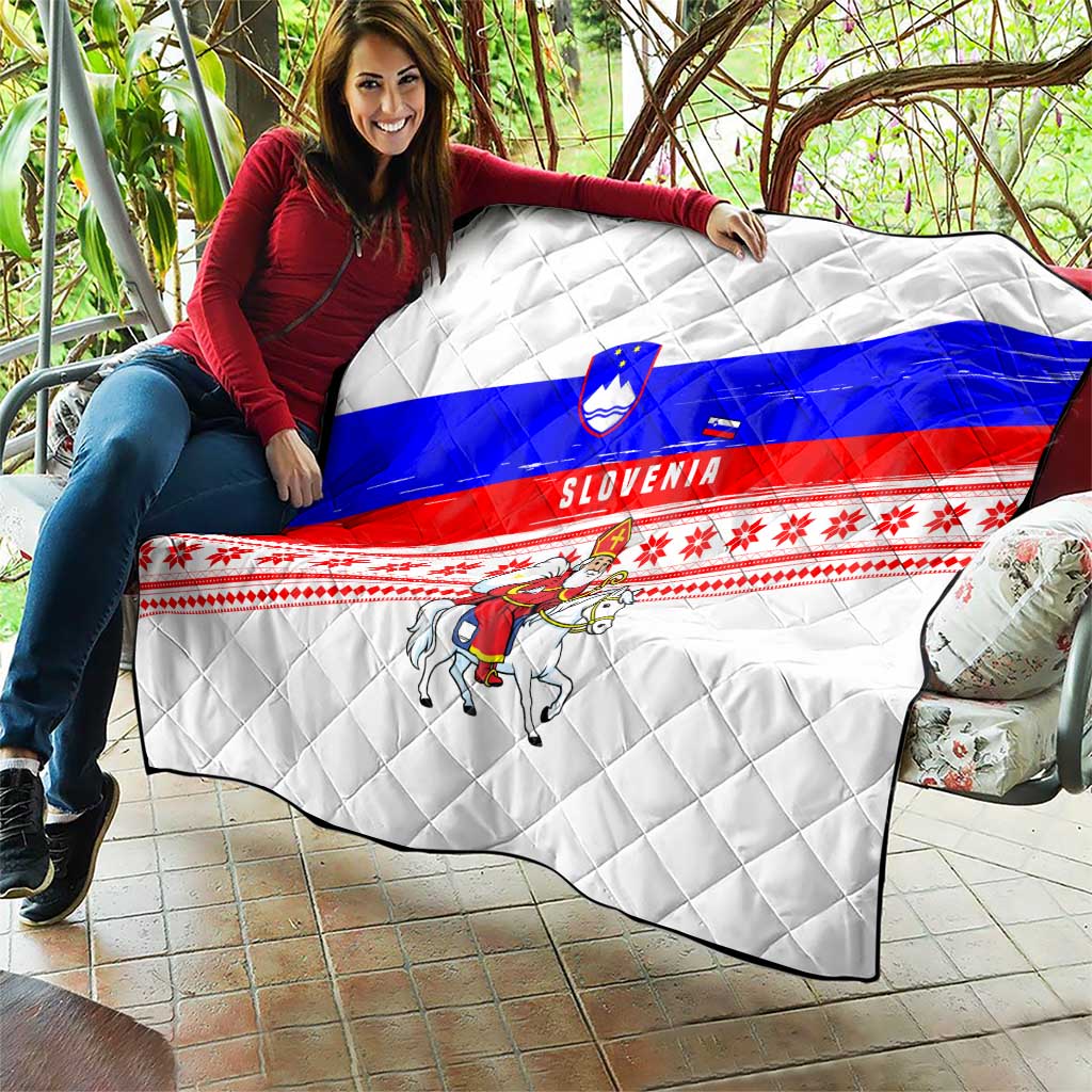 Slovenia Christmas Quilt with Saint Nicholas White Horse Snowflake Pattern and National Flag Design - Wonder Print Shop