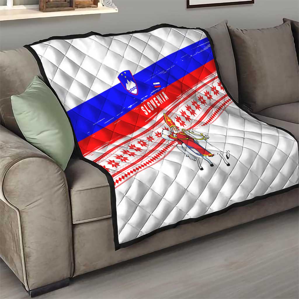 Slovenia Christmas Quilt with Saint Nicholas White Horse Snowflake Pattern and National Flag Design - Wonder Print Shop