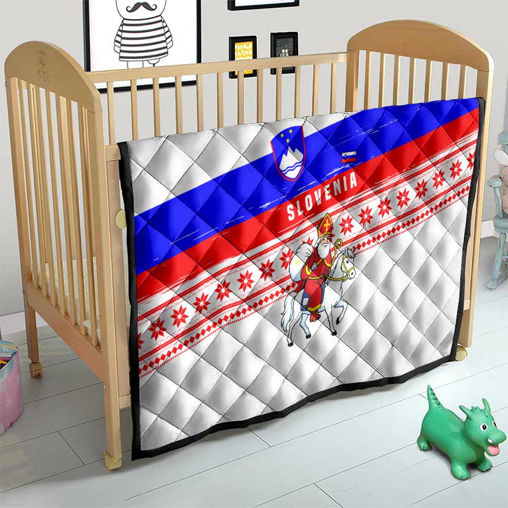 Slovenia Christmas Quilt with Saint Nicholas White Horse Snowflake Pattern and National Flag Design - Wonder Print Shop