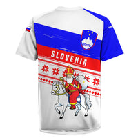 Slovenia Christmas Rugby Jersey with Saint Nicholas White Horse Snowflake Pattern and National Flag Design - Wonder Print Shop