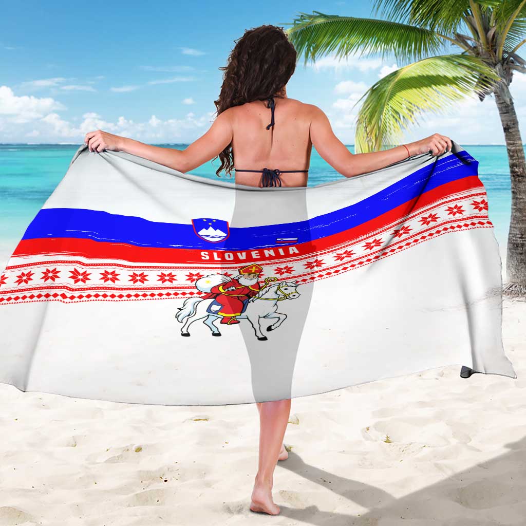 Slovenia Christmas Sarong with Saint Nicholas White Horse Snowflake Pattern and National Flag Design - Wonder Print Shop