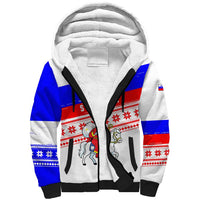 Slovenia Christmas Sherpa Hoodie with Saint Nicholas White Horse Snowflake Pattern and National Flag Design - Wonder Print Shop