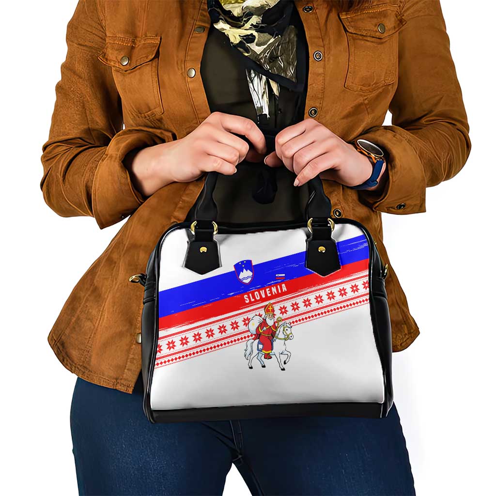 Slovenia Christmas Shoulder Handbag with Saint Nicholas White Horse Snowflake Pattern and National Flag Design - Wonder Print Shop