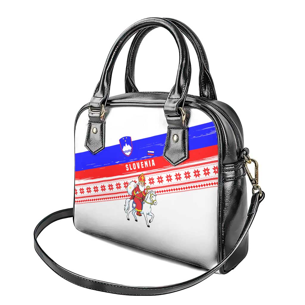 Slovenia Christmas Shoulder Handbag with Saint Nicholas White Horse Snowflake Pattern and National Flag Design - Wonder Print Shop