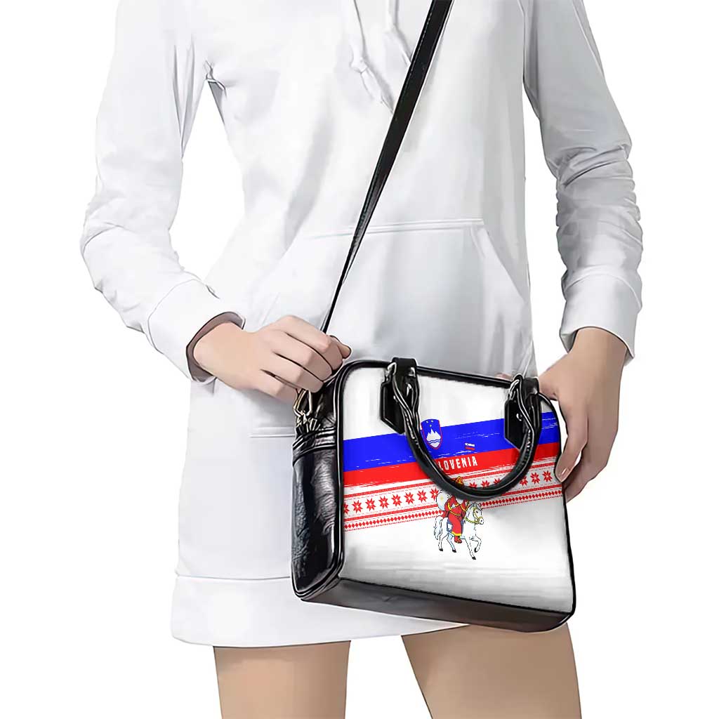 Slovenia Christmas Shoulder Handbag with Saint Nicholas White Horse Snowflake Pattern and National Flag Design - Wonder Print Shop