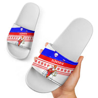 Slovenia Christmas Slide Sandals with Saint Nicholas White Horse Snowflake Pattern and National Flag Design - Wonder Print Shop