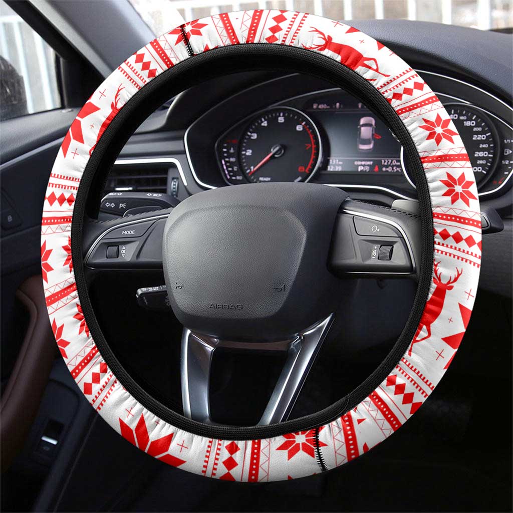 Slovenia Christmas Steering Wheel Cover with Saint Nicholas White Horse Snowflake Pattern and National Flag Design - Wonder Print Shop
