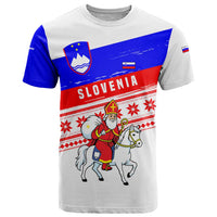 Slovenia Christmas T Shirt with Saint Nicholas White Horse Snowflake Pattern and National Flag Design - Wonder Print Shop