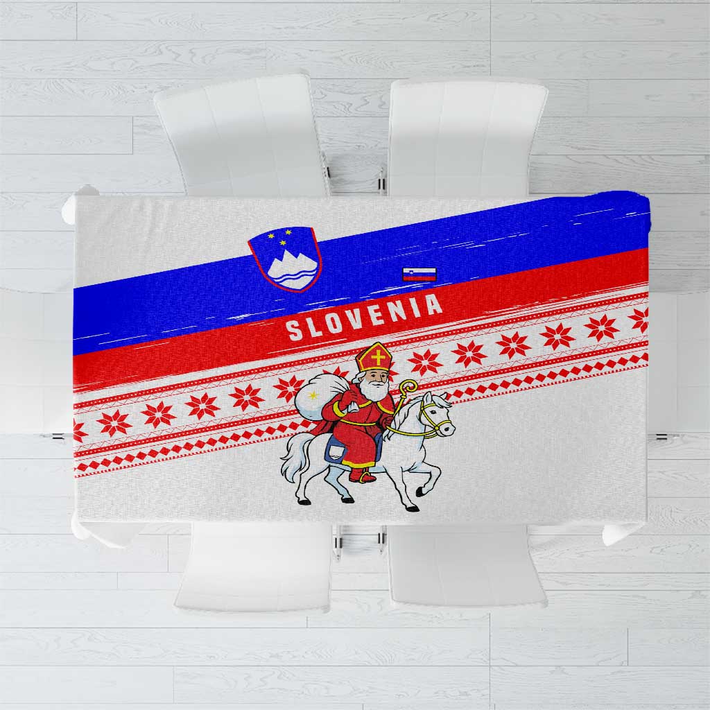 Slovenia Christmas Tablecloth with Saint Nicholas White Horse Snowflake Pattern and National Flag Design - Wonder Print Shop
