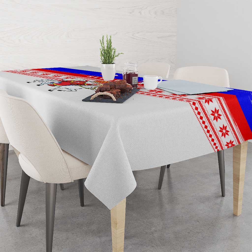 Slovenia Christmas Tablecloth with Saint Nicholas White Horse Snowflake Pattern and National Flag Design - Wonder Print Shop