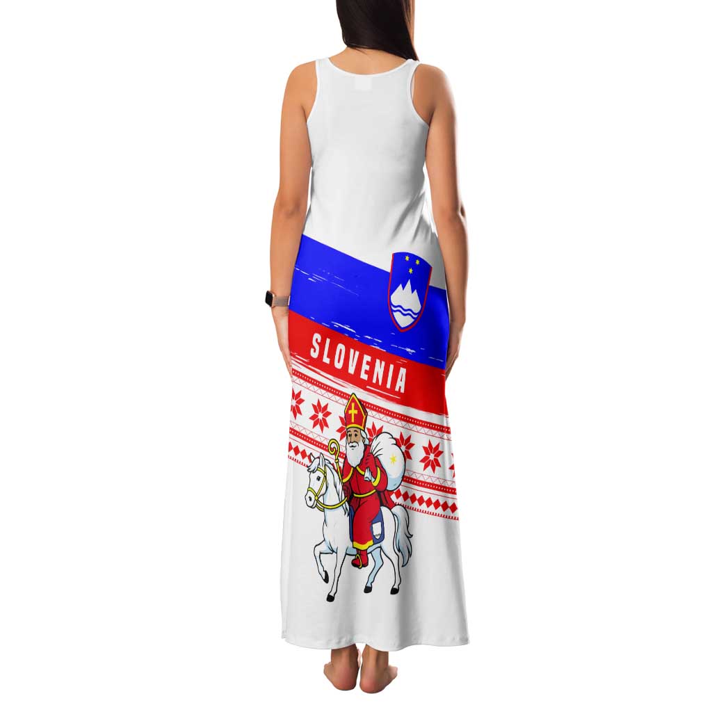 Slovenia Christmas Tank Maxi Dress with Saint Nicholas White Horse Snowflake Pattern and National Flag Design - Wonder Print Shop