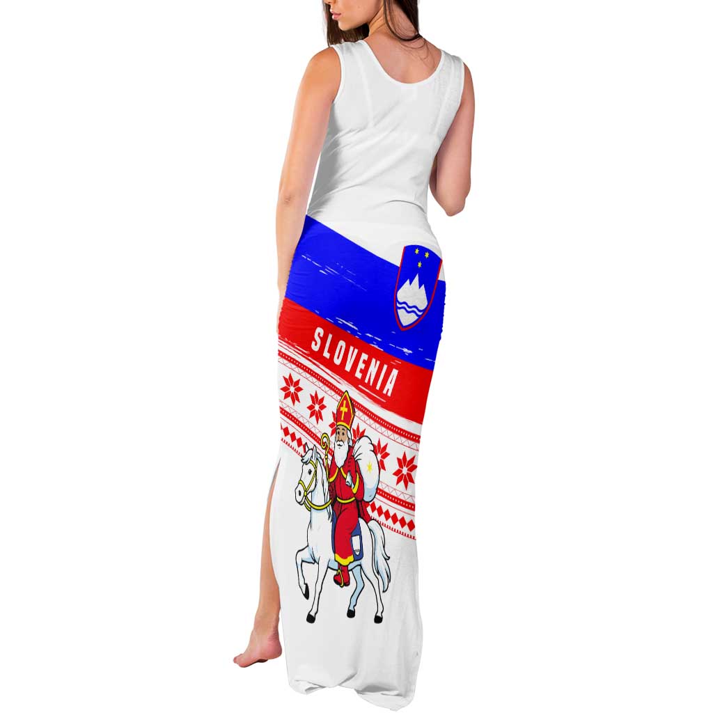 Slovenia Christmas Tank Maxi Dress with Saint Nicholas White Horse Snowflake Pattern and National Flag Design - Wonder Print Shop