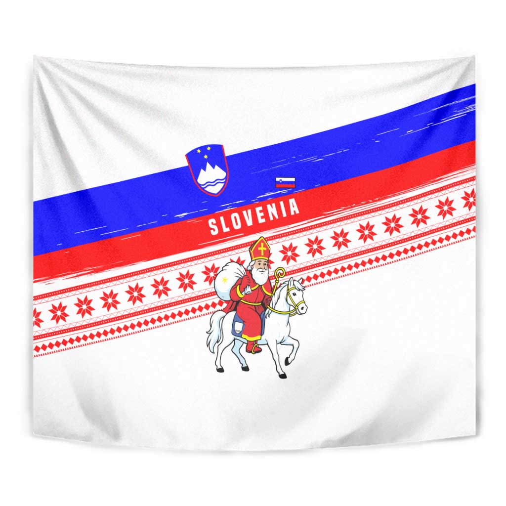 Slovenia Christmas Tapestry with Saint Nicholas White Horse Snowflake Pattern and National Flag Design - Wonder Print Shop