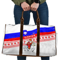 Slovenia Christmas Travel Bag with Saint Nicholas White Horse Snowflake Pattern and National Flag Design - Wonder Print Shop