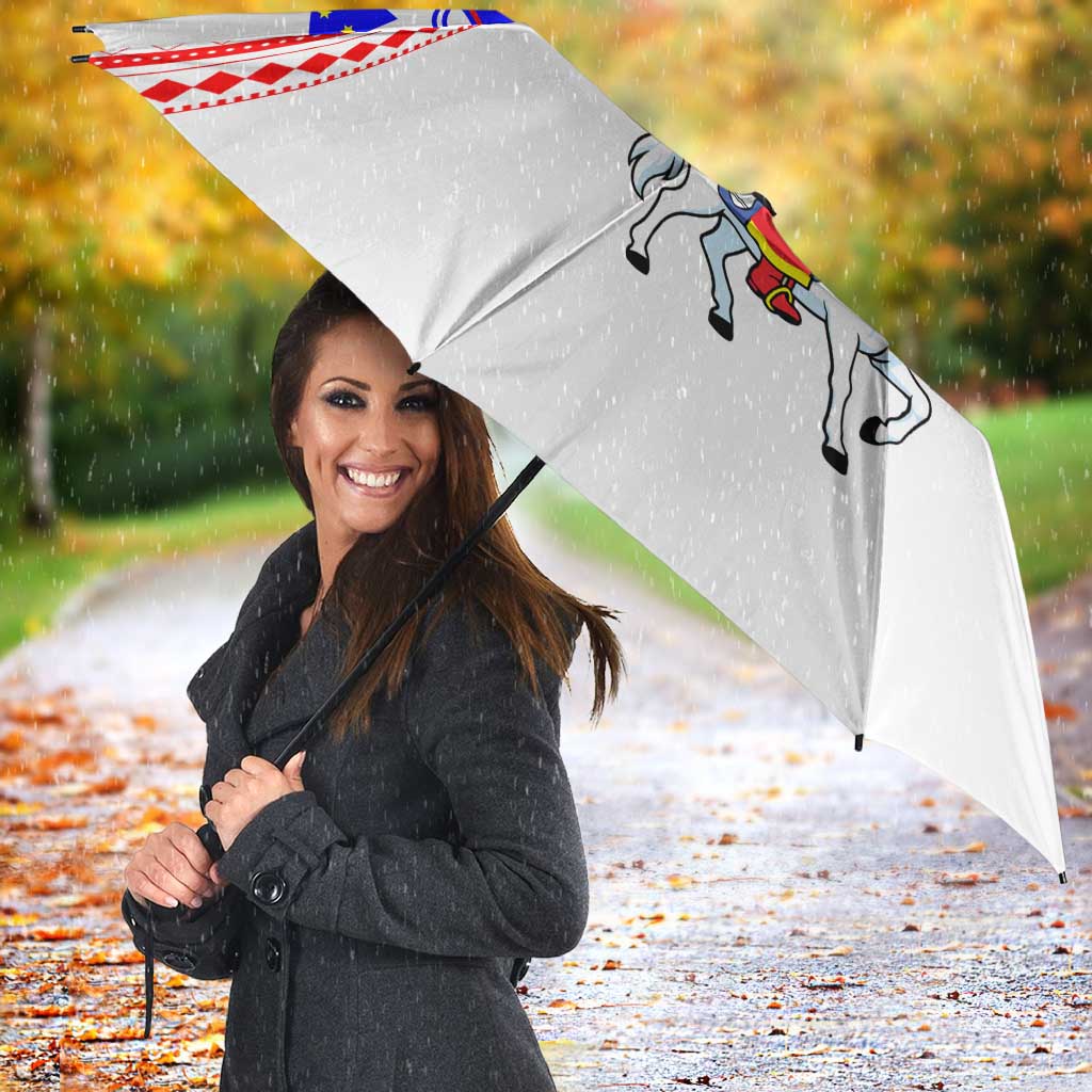 Slovenia Christmas Umbrella with Saint Nicholas White Horse Snowflake Pattern and National Flag Design - Wonder Print Shop