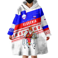 Slovenia Christmas Wearable Blanket Hoodie with Saint Nicholas White Horse Snowflake Pattern and National Flag Design - Wonder Print Shop