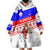 Slovenia Christmas Wearable Blanket Hoodie with Saint Nicholas White Horse Snowflake Pattern and National Flag Design - Wonder Print Shop