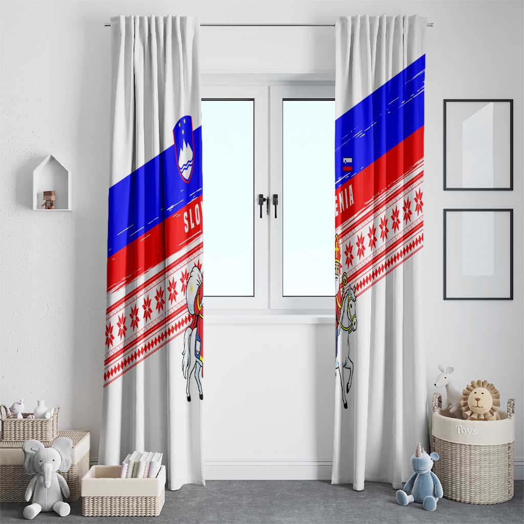 Slovenia Christmas Window Curtain with Saint Nicholas White Horse Snowflake Pattern and National Flag Design - Wonder Print Shop