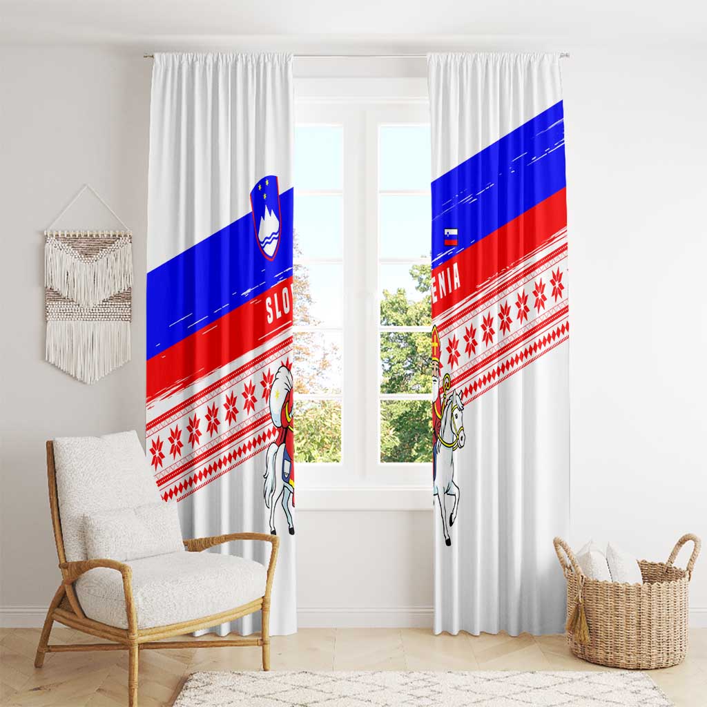 Slovenia Christmas Window Curtain with Saint Nicholas White Horse Snowflake Pattern and National Flag Design - Wonder Print Shop