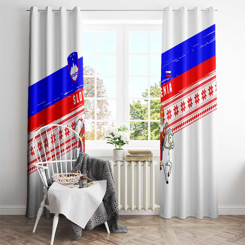 Slovenia Christmas Window Curtain with Saint Nicholas White Horse Snowflake Pattern and National Flag Design - Wonder Print Shop