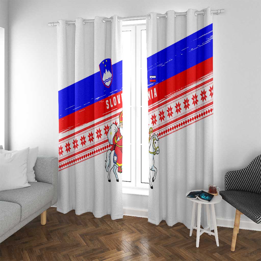 Slovenia Christmas Window Curtain with Saint Nicholas White Horse Snowflake Pattern and National Flag Design - Wonder Print Shop