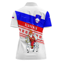Slovenia Christmas Women Polo Shirt with Saint Nicholas White Horse Snowflake Pattern and National Flag Design - Wonder Print Shop
