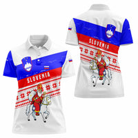 Slovenia Christmas Women Polo Shirt with Saint Nicholas White Horse Snowflake Pattern and National Flag Design - Wonder Print Shop