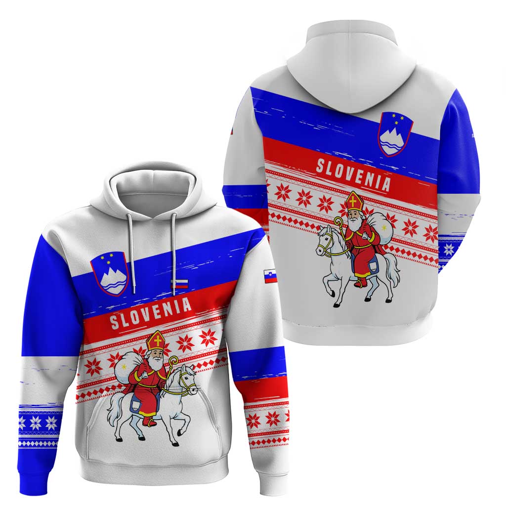 Slovenia Christmas Zip Hoodie with Saint Nicholas White Horse Snowflake Pattern and National Flag Design - Wonder Print Shop