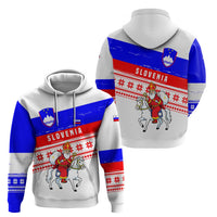Slovenia Christmas Zip Hoodie with Saint Nicholas White Horse Snowflake Pattern and National Flag Design - Wonder Print Shop