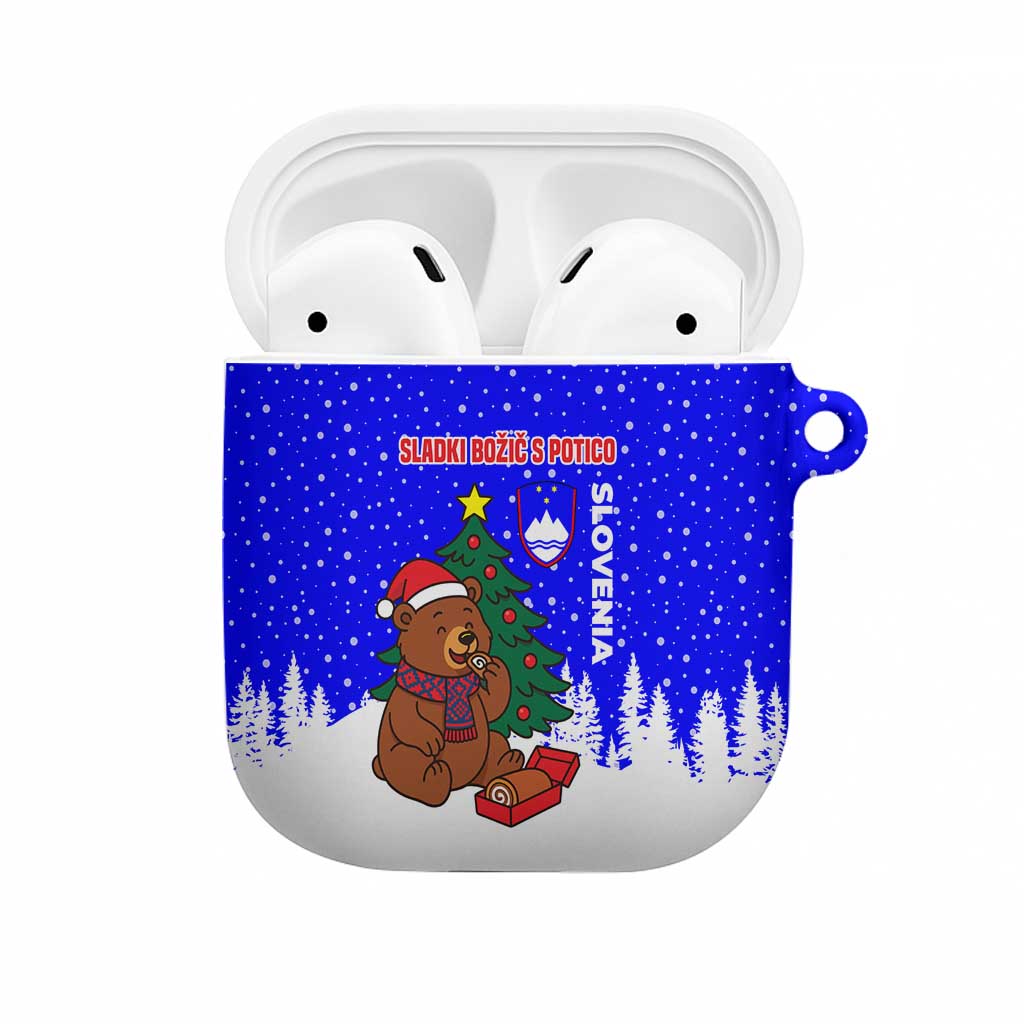 Slovenia Christmas AirPods Case with Bear Potica Cake Snowy Tree and National Emblem Design - Wonder Print Shop