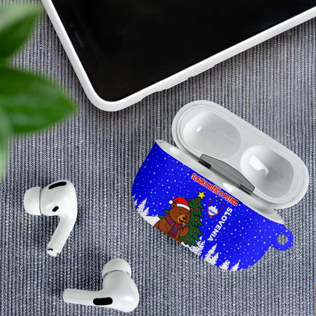 Slovenia Christmas AirPods Case with Bear Potica Cake Snowy Tree and National Emblem Design - Wonder Print Shop