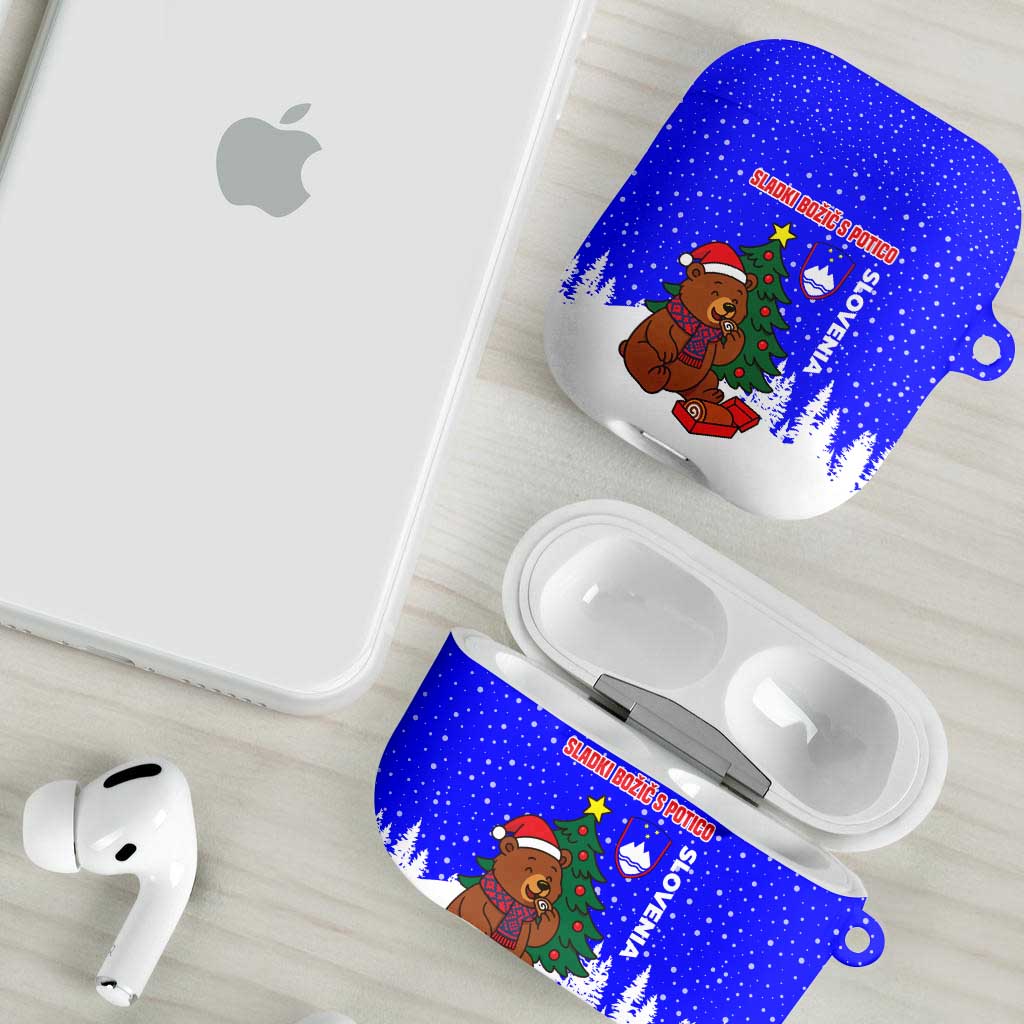 Slovenia Christmas AirPods Case with Bear Potica Cake Snowy Tree and National Emblem Design - Wonder Print Shop