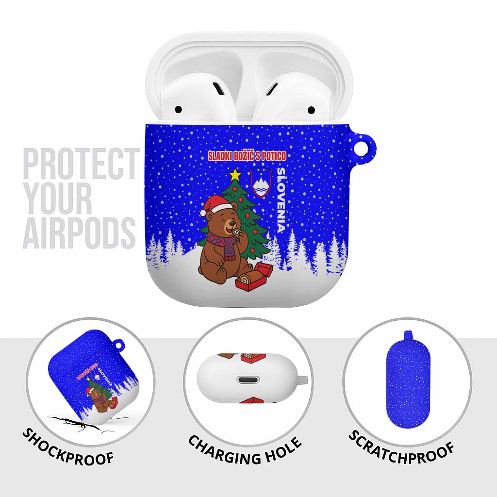 Slovenia Christmas AirPods Case with Bear Potica Cake Snowy Tree and National Emblem Design - Wonder Print Shop