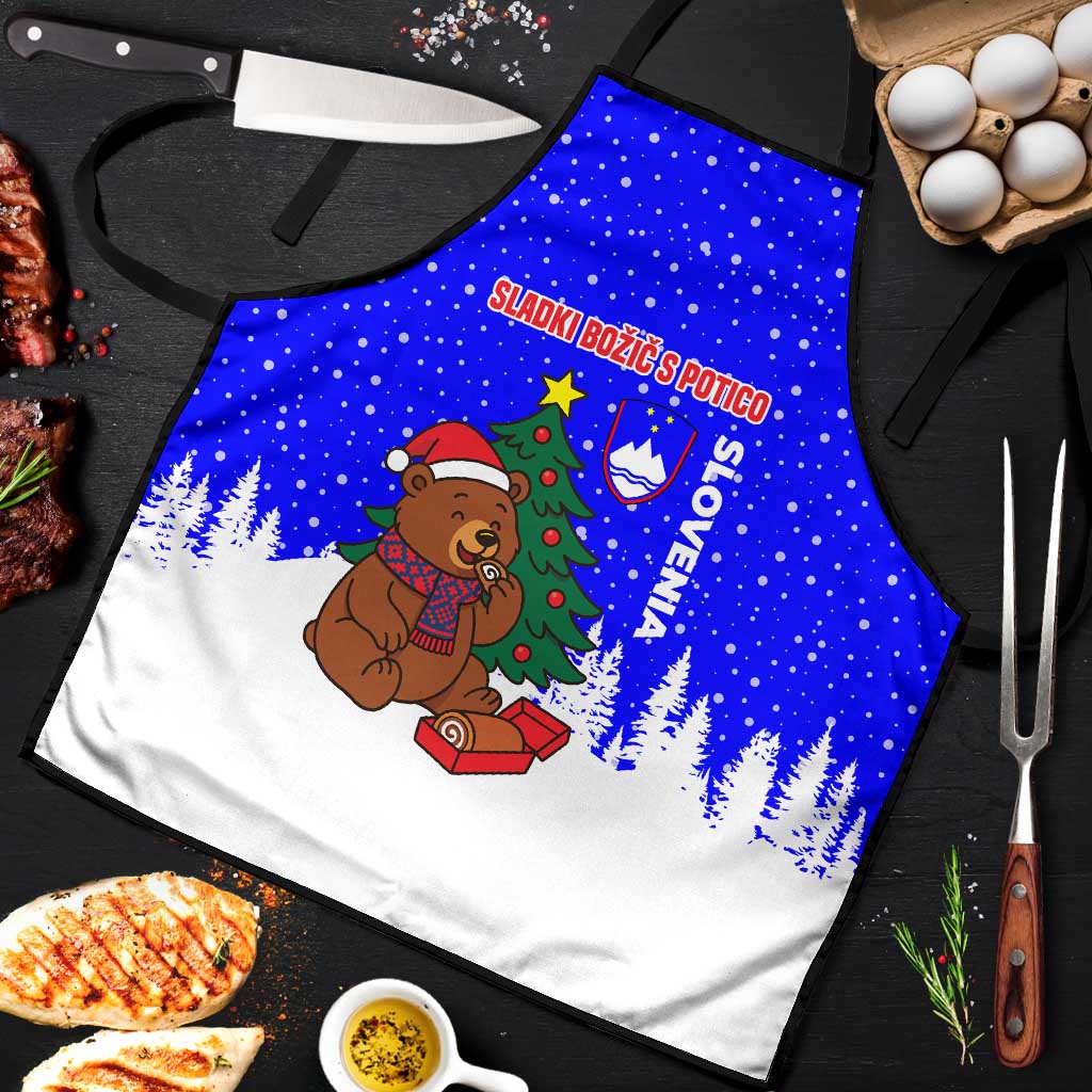 Slovenia Christmas Apron with Bear Potica Cake Snowy Tree and National Emblem Design - Wonder Print Shop