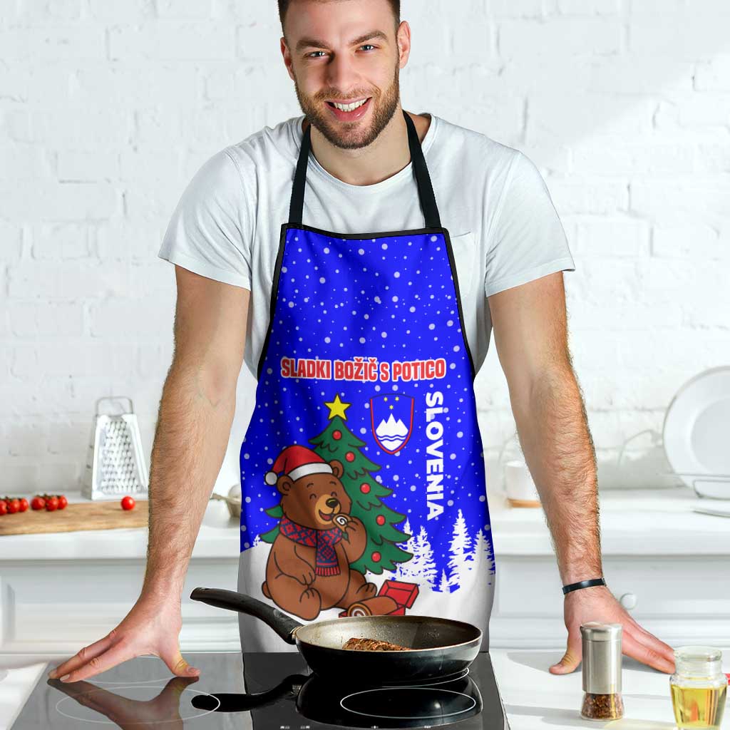 Slovenia Christmas Apron with Bear Potica Cake Snowy Tree and National Emblem Design - Wonder Print Shop