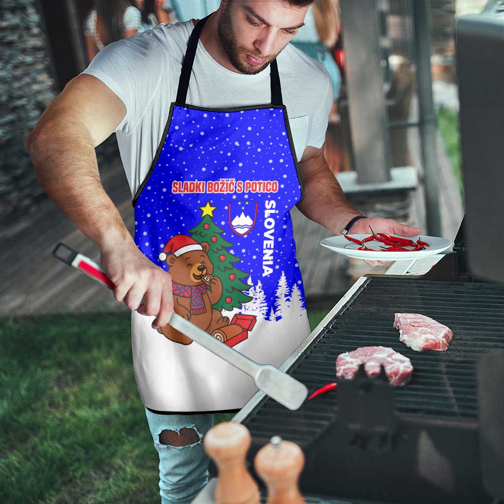 Slovenia Christmas Apron with Bear Potica Cake Snowy Tree and National Emblem Design - Wonder Print Shop