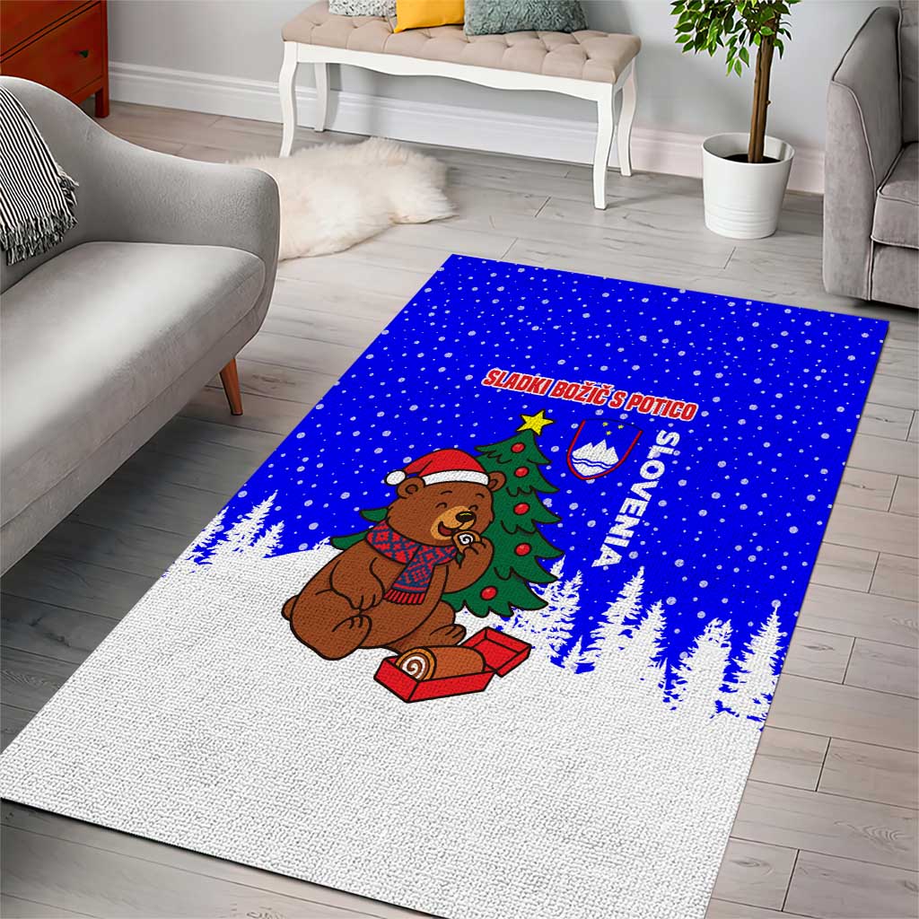 Slovenia Christmas Area Rug with Bear Potica Cake Snowy Tree and National Emblem Design - Wonder Print Shop