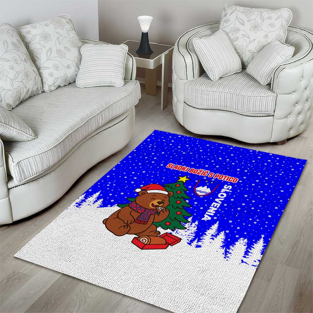 Slovenia Christmas Area Rug with Bear Potica Cake Snowy Tree and National Emblem Design - Wonder Print Shop