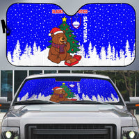 Slovenia Christmas Auto Sun Shade with Bear Potica Cake Snowy Tree and National Emblem Design - Wonder Print Shop