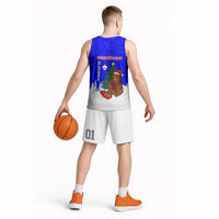 Slovenia Christmas Basketball Jersey with Bear Potica Cake Snowy Tree and National Emblem Design - Wonder Print Shop