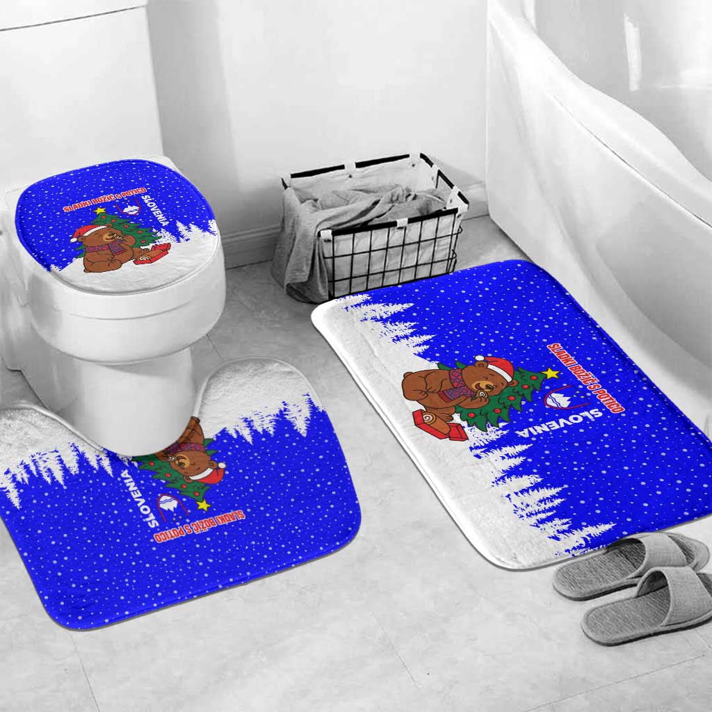 Slovenia Christmas Bathroom Set with Bear Potica Cake Snowy Tree and National Emblem Design - Wonder Print Shop