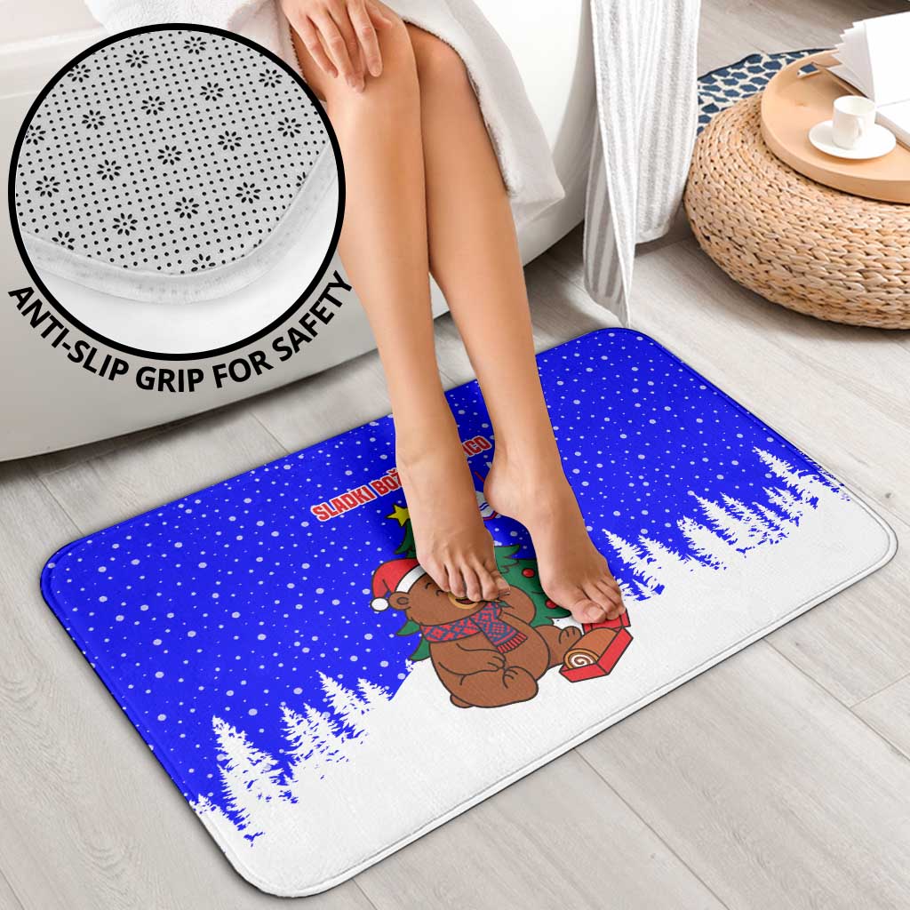 Slovenia Christmas Bathroom Set with Bear Potica Cake Snowy Tree and National Emblem Design - Wonder Print Shop