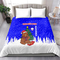 Slovenia Christmas Bedding Set with Bear Potica Cake Snowy Tree and National Emblem Design - Wonder Print Shop