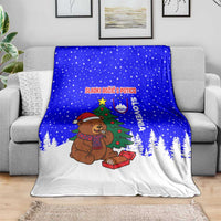 Slovenia Christmas Blanket with Bear Potica Cake Snowy Tree and National Emblem Design - Wonder Print Shop