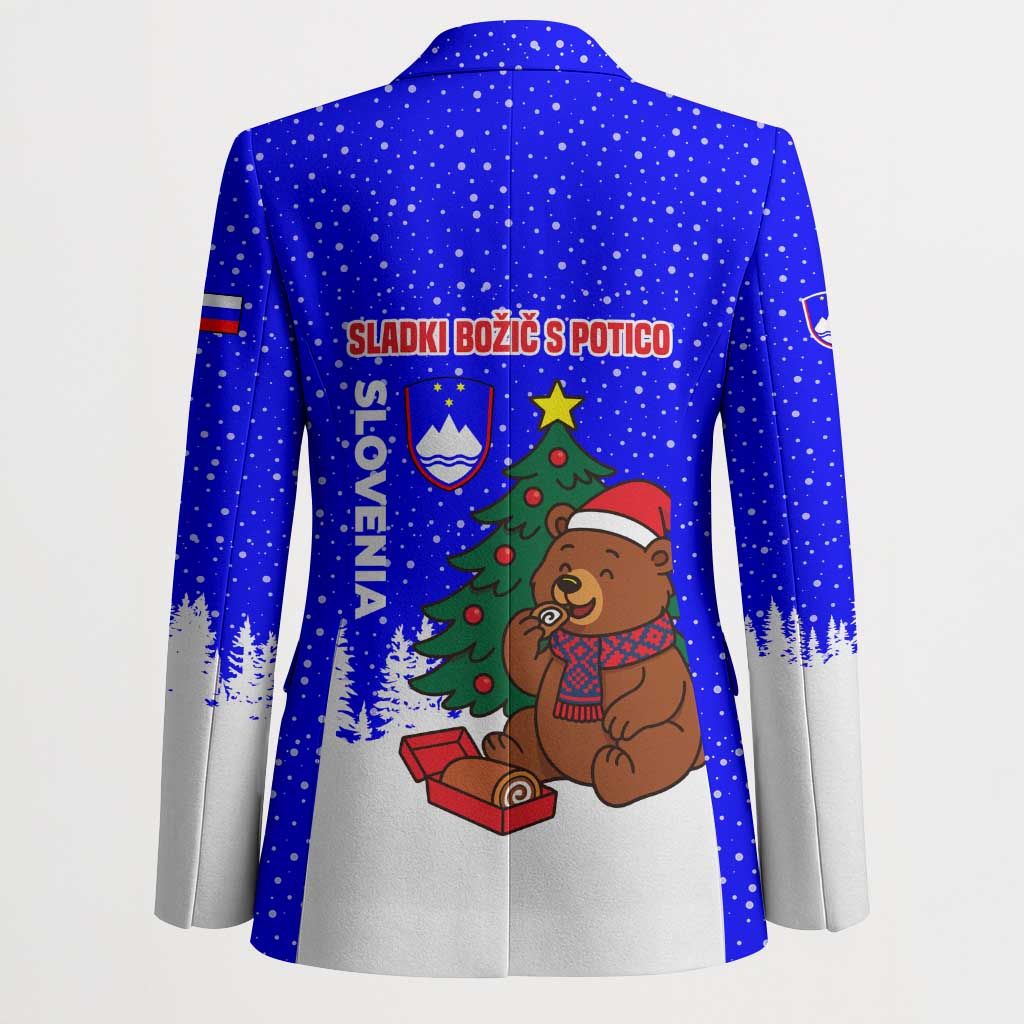 Slovenia Christmas Blazer with Bear Potica Cake Snowy Tree and National Emblem Design - Wonder Print Shop