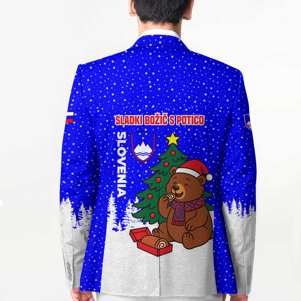 Slovenia Christmas Blazer with Bear Potica Cake Snowy Tree and National Emblem Design - Wonder Print Shop